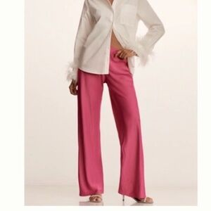 Anthropologie Rose-Pink Wide-Leg Satin Pants
